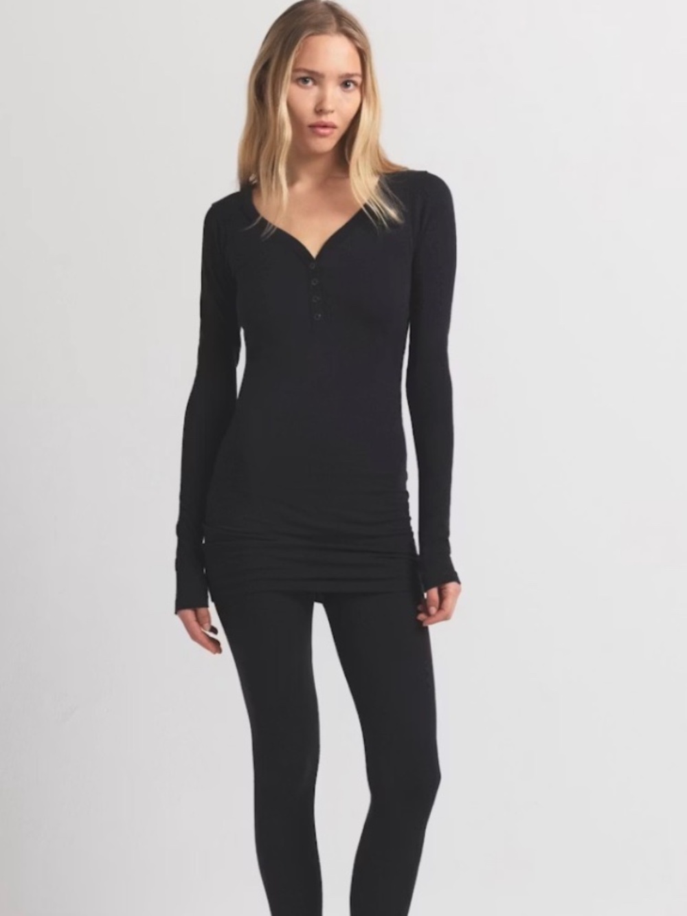 SKIMS Wool Rib Mini Henley Dress NWT